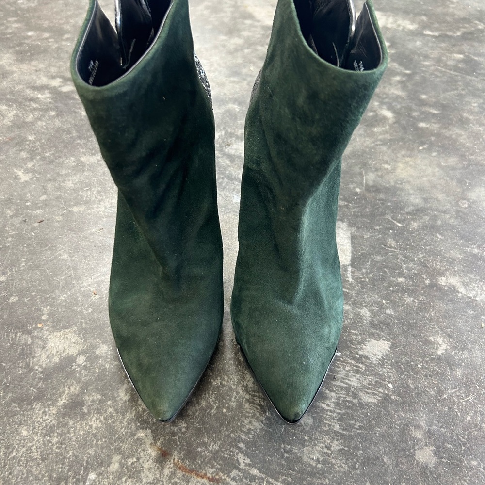 Green suede booties
